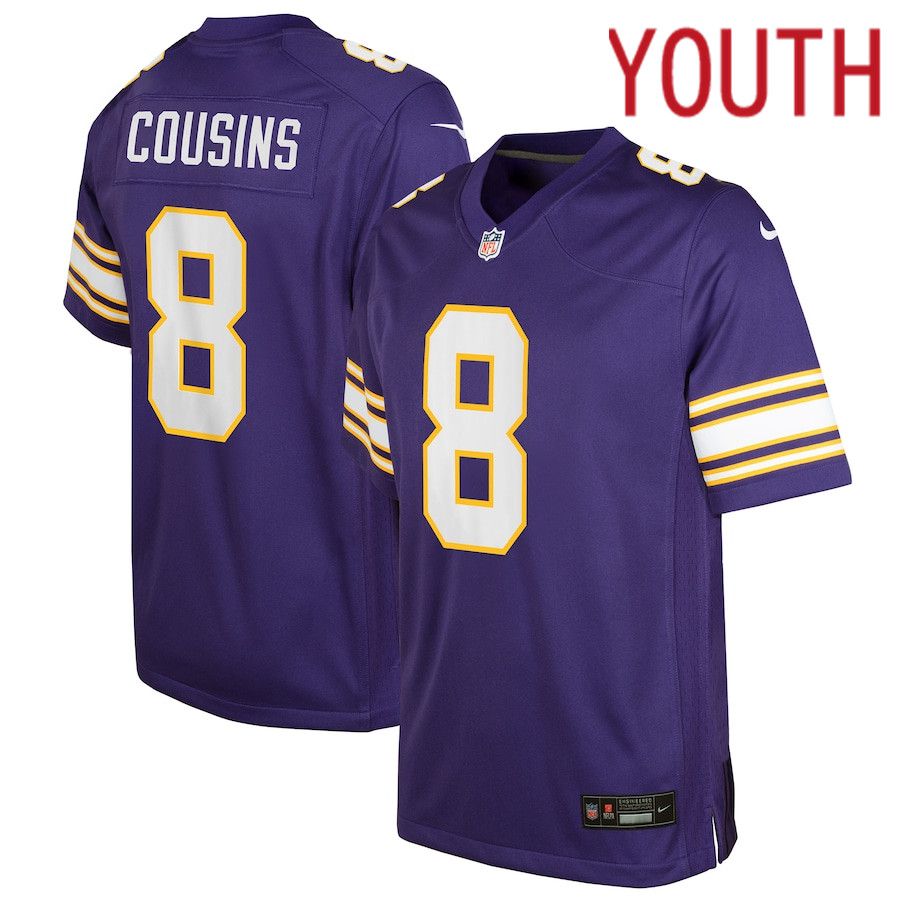 Youth Minnesota Vikings #8 Kirk Cousins Nike Purple Game NFL Jersey->youth nfl jersey->Youth Jersey